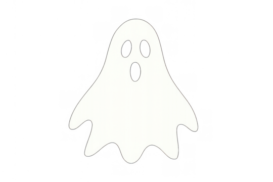 White spooky ghost character with open mouth for halloween celebrations, spirit icon on transparent background