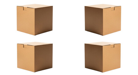 Four brown cardboard boxes in a twobytwo grid, isolated on a transparent background