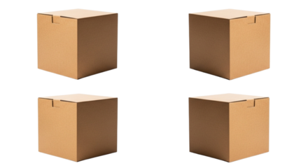Four brown cardboard boxes in a twobytwo grid, isolated on a transparent background