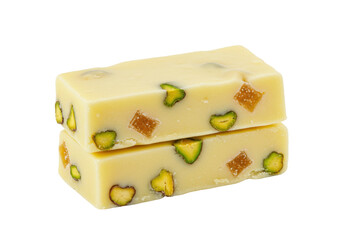 Isolated sweet dessert nougat with pistachio and candied fruit delicious snack delicacy sweets