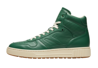 Isolated high top leather sneaker for men, trendy athletic shoe in dark green color