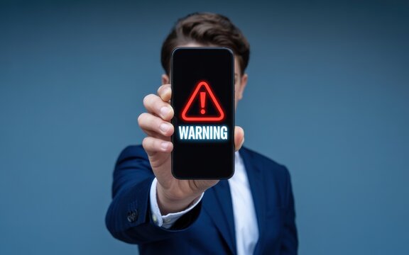 Warning Sign on Smartphone Screen Displayed by Person