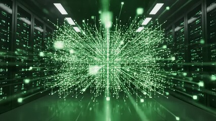Data Center Visualizing Network Connections With Green Digital Lines - Powered by Adobe