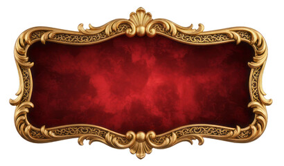 Elaborate golden baroque frame with rich red velvet background.