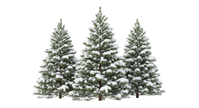 Christmas trees with snow isolated on white or transparent background