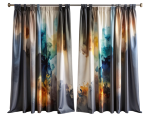 Abstract watercolor patterned curtains with warm and cool tones