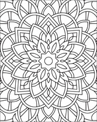 Mandala Coloring Page for Adults. Floral Mandala Line Art Coloring Page.