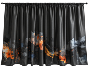 Dark textured curtains with abstract colorful patterns and light effects