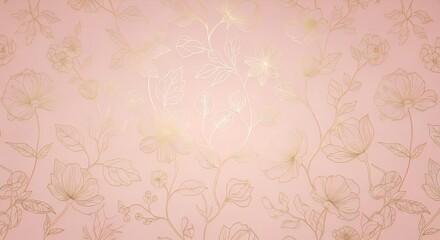 Elegant gold line art floral pattern on blush pink background featuring minimal botanical outlines for luxury branding, wedding stationery and premium feminine design themes