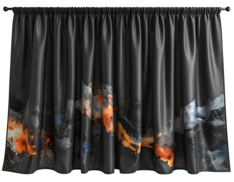 Dark textured curtains with abstract colorful patterns and light effects