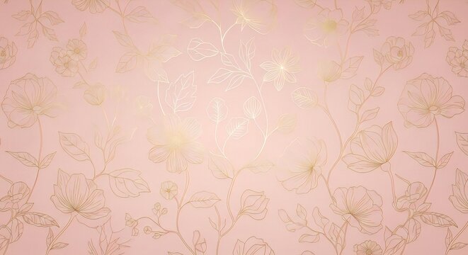 Elegant gold line art floral pattern on blush pink background featuring minimal botanical outlines for luxury branding, wedding stationery and premium feminine design themes