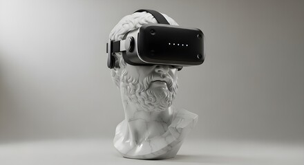 "Classical Marble Bust Wearing Modern VR Headset"