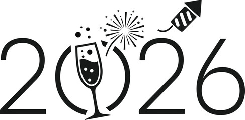Happy New Year 2026 Typography Celebration Vector Design with Festive Elements and Modern Style.
