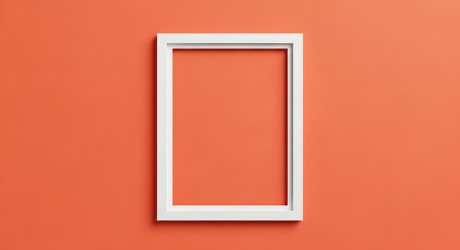 Simple white rectangular frame on a vibrant coral background