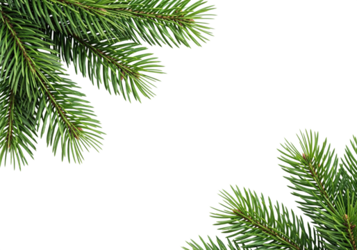 Evergreen Fir Tree Branches on White Background Perfect for Christmas Holiday Season Designs and Winter Inspired Projects