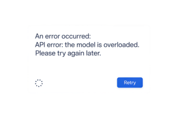 Computer screen showing an api error message overloaded isolated on transparent background