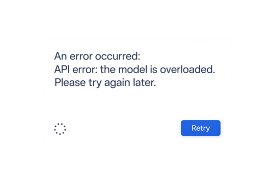 Computer screen showing an api error message overloaded isolated on transparent background - Powered by Adobe