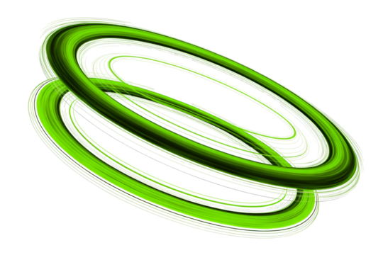 Abstract intertwined green rings isolated on transparent background