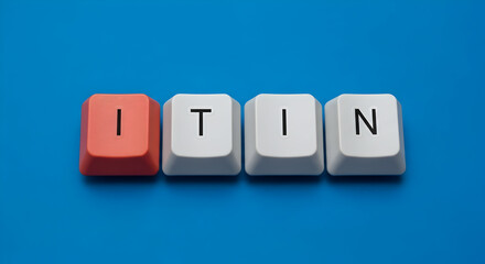 Itin keyboard keys on a blue background representing individual taxpayer identification number financial concept tax compliance and government regulations for nonresidents