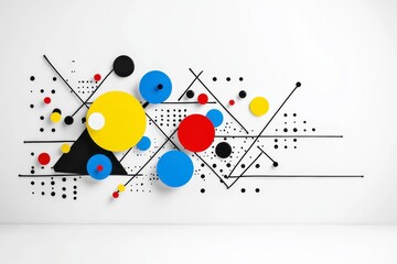 Abstract Geometric Wall Art with Red, Yellow, Blue and Black Circles and Triangles