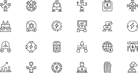 Energy and Electricity Outline Icons Set Power Generation Collection Concept Design