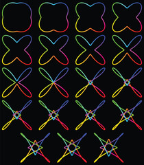 Fototapeta premium Colorful Geometric Shape Transformations with Gradient Lines on Black Background