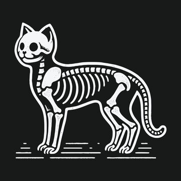 Cute cartoon cat skeleton anatomical vector illustration.