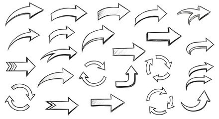 set of hand drawn arrows Icons isolated on white background .