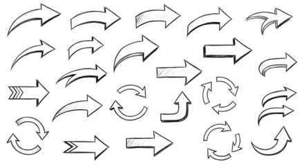 set of hand drawn arrows Icons isolated on white background .