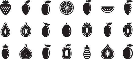 Silhouette assortment of different fruits isolated on a white background