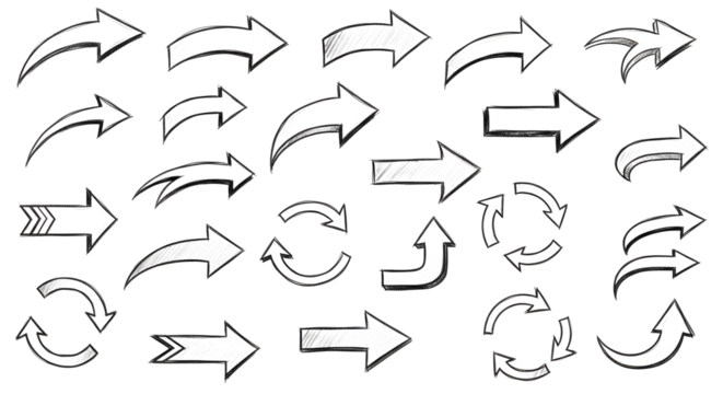 set of hand drawn arrows Icons isolated on white background .