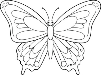 PrintBeautiful butterfly line art illustration with detailed wings and smooth outlines, perfect for coloring pages, craft projects, educational materials, and digital design artwork