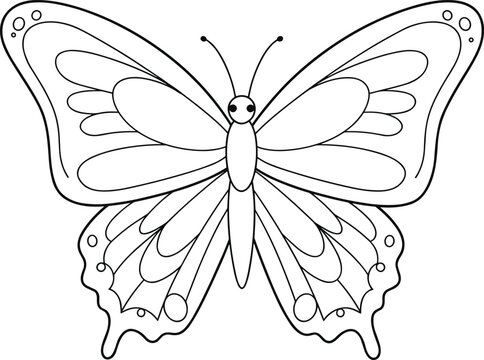 PrintBeautiful butterfly line art illustration with detailed wings and smooth outlines, perfect for coloring pages, craft projects, educational materials, and digital design artwork