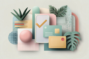 Soft 3D geometric fintech scene with cards & phone. Modern digital payments interface. Soft fintech identity and mobile wallet design.