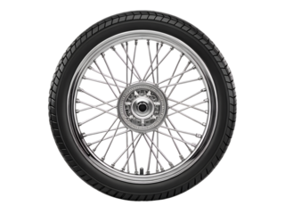 Motorcycle wheel with spokes and tire isolated on transparent background