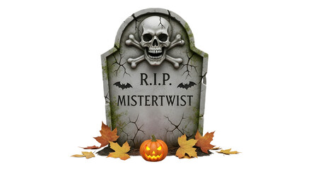 halloween sign with skull and cemetery