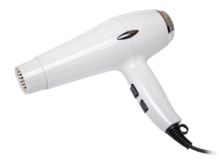 White hair dryer isolated on transparent background for hair styling