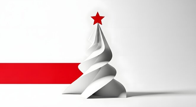 Modern minimalist christmas tree with red star and red banner - Powered by Adobe
