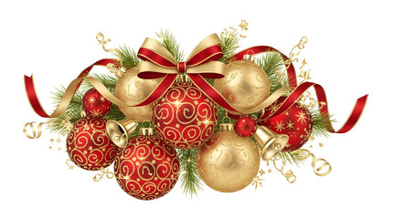 red and gold Christmas ornaments gold Christmas balls  shiny Christmas balls PNG file stock.