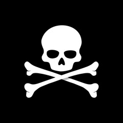 Crossbones and skull death flat icon isolated on black background