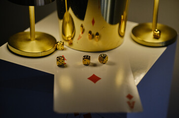 Banquet ceremony playing cards arrangement with dice