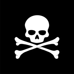 Crossbones and skull death flat icon isolated on black background
