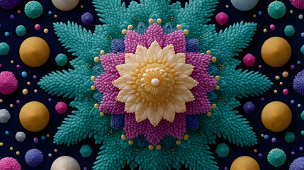 Groovy Retro Repeat, christmas: Festive ornament bursts with vibrant colors. Funky decor emanates cheer, displaying Christmas spirit in psychedelic way