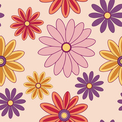 Colorful seamless floral pattern with bold blooming flowers. Repeatable seamless pattern.