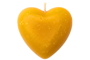 Heart-shaped yellow beeswax candle for romance isolated on a transparent background