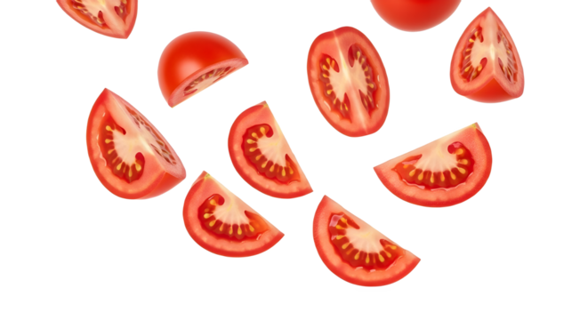 fresh tomato, red tomato, tomato cut  on white background PNG file for stock.