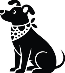 Stylized Dog Illustration Sitting with Bandana in Black and White