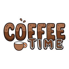 “Coffee Time” typography styled with warm, inviting lettering, smooth curves, and subtle steam accents, creating a cozy, comforting vibe that celebrates every sip in artistic flair.
