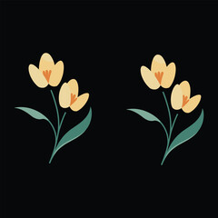 Floral design featuring delicate flowers with green leaves on black background