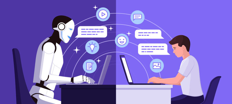 Young student using generative AI tools and interacting with a chatbot